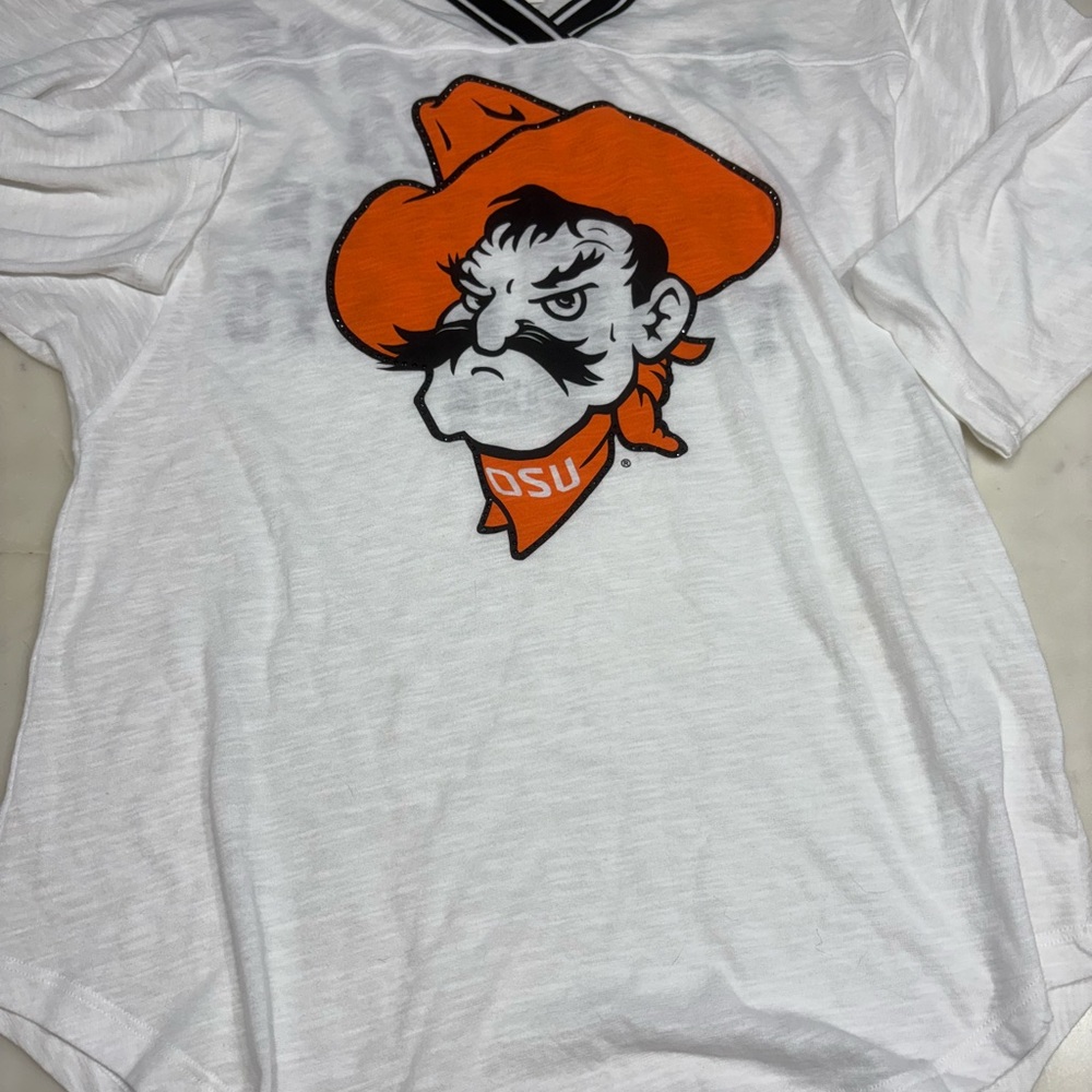 PINK Victoria's Secret White and Orange Graphic Men's Jersey